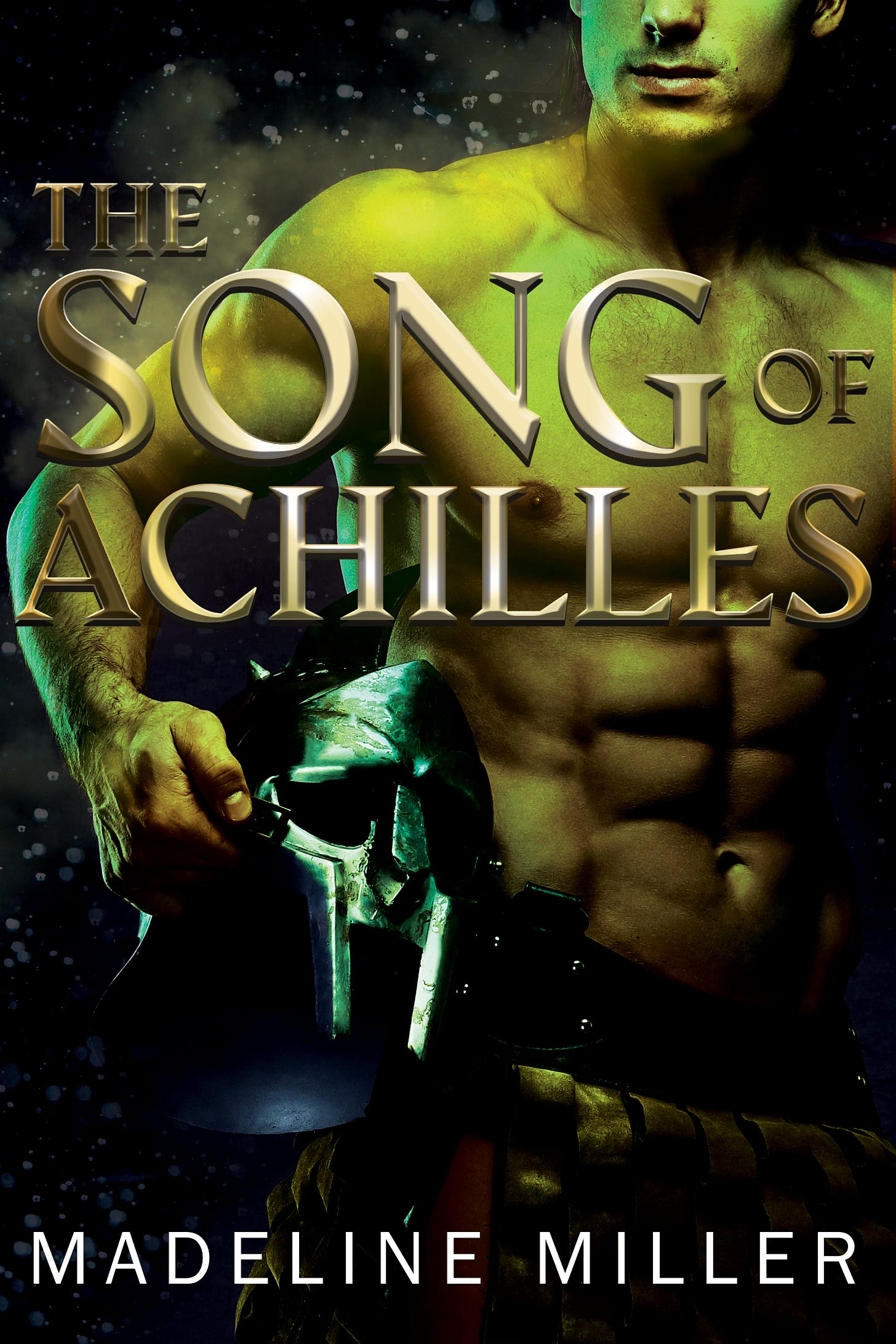 The Song of Achilles by Madeline Millar featuring a shirtless man holding a helmet. The important thing from my perspective as the designer is that his skin is tinted green because Millar describes Achilles skin as the colour of freshly-pressed olives and look, I didn't write that, I'm just an overly literal reader. The Song of Achilles by Madeline Millar featuring a shirtless man holding a helmet. The important thing from my perspective as the designer is that his skin is tinted green because Millar describes Achilles skin as the colour of freshly-pressed olives and look, I didn't write that, I'm just an overly literal reader.