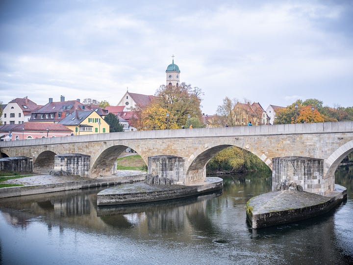Regensburg's islands in the Danube and TS Regensburg.