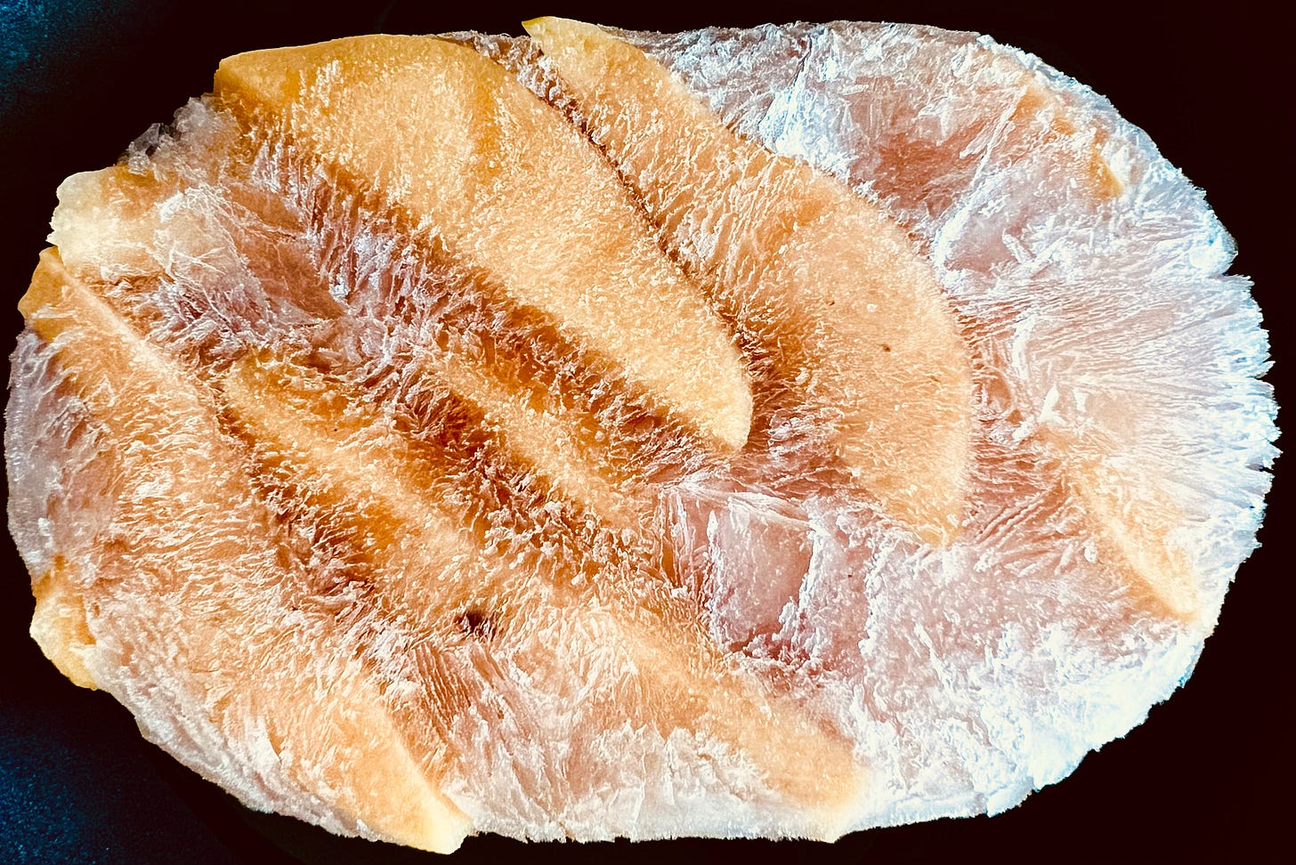slab of frozen poached quince