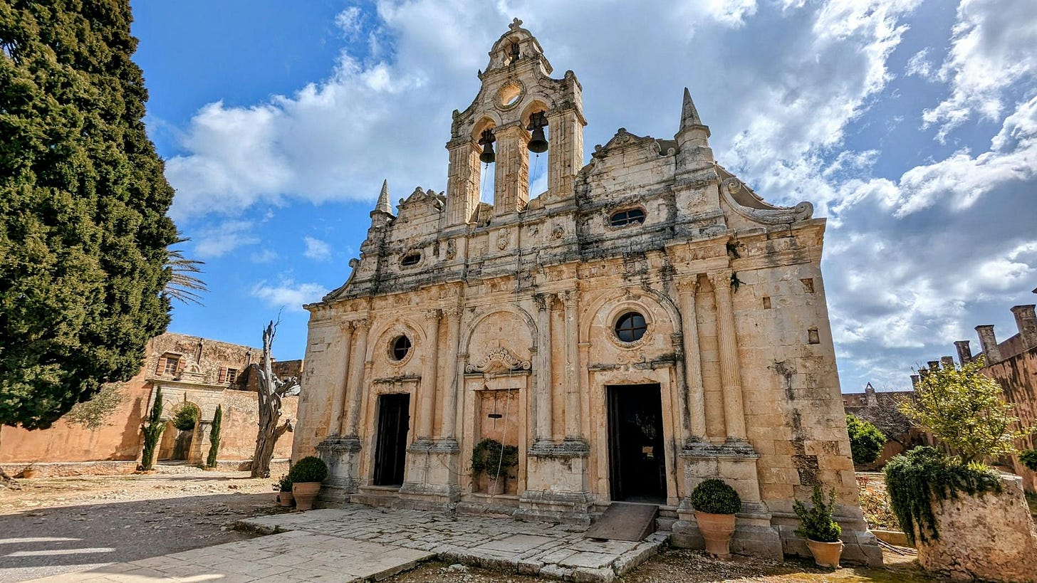 facade of arkadi monastery in greece