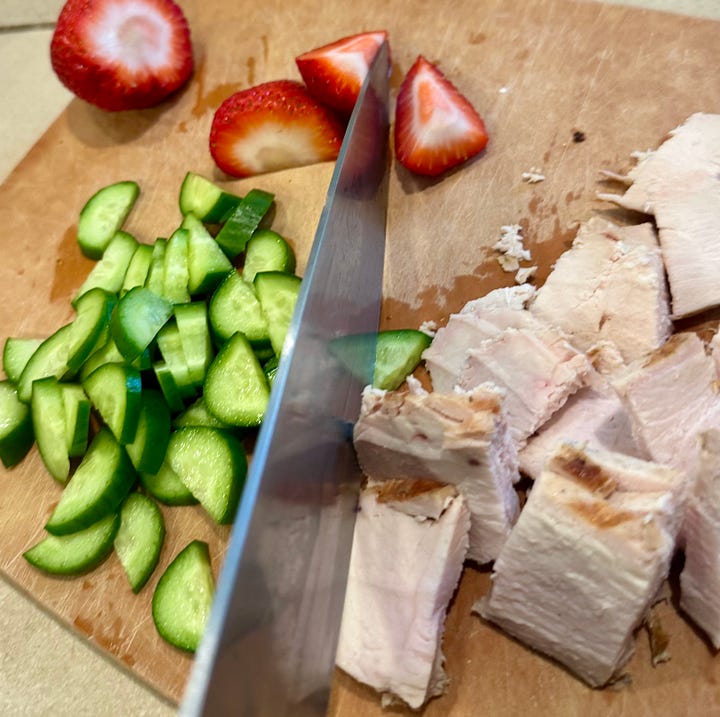 chopped chicken and veggies
