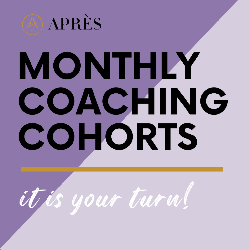 monthly coaching cohort signage for moms going back to work