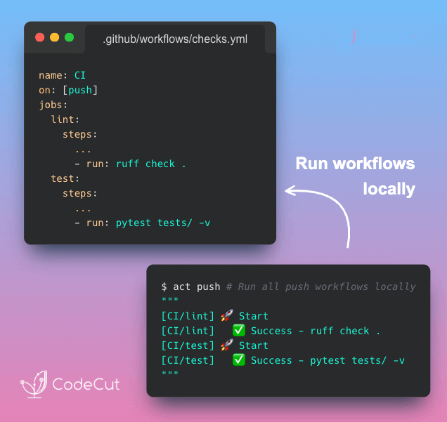 Code example: act: Run GitHub Actions Locally with Docker Code example: act: Run GitHub Actions Locally with Docker