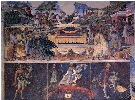 Image du mois de juin et le triomphe de Mercure de Francesco del Cossa