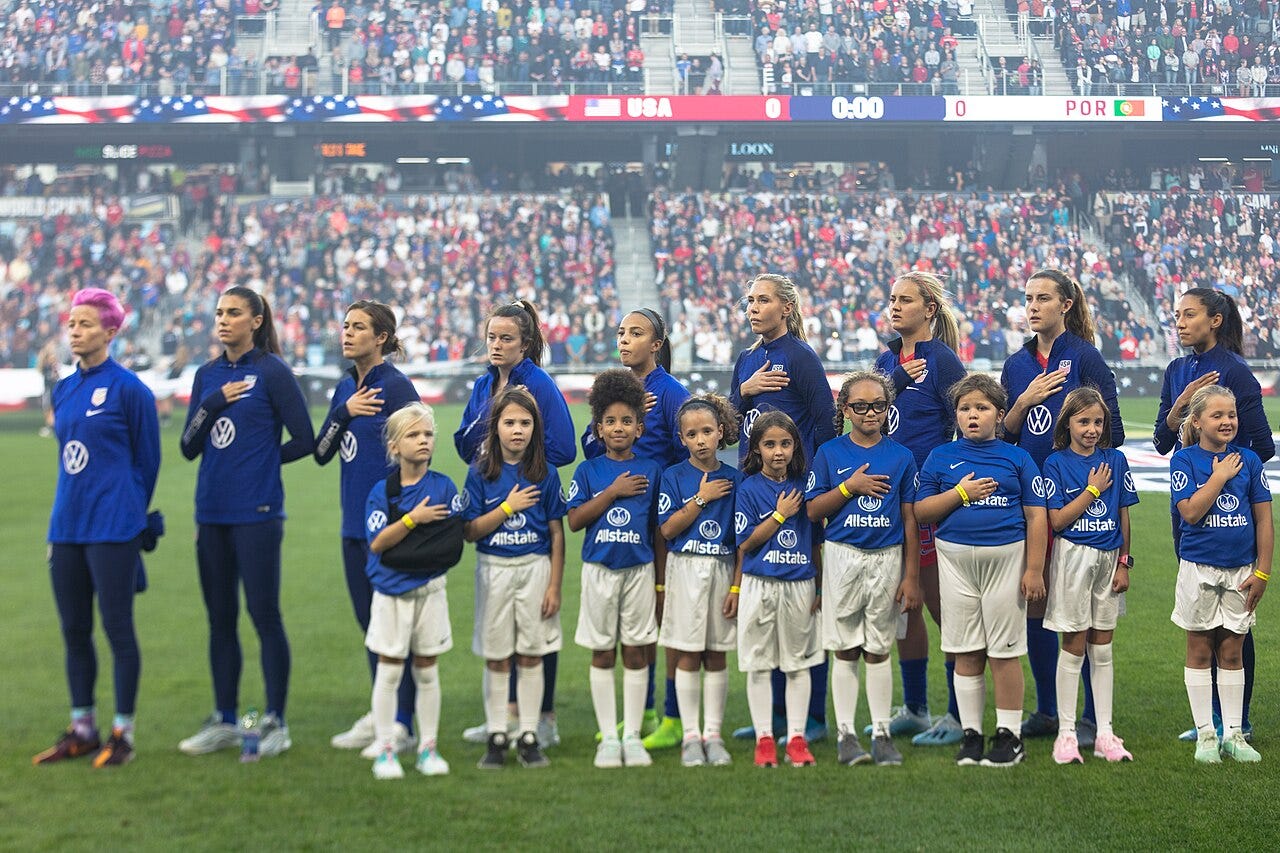 Photo: Lorie Shaull from St Paul, United States / Wikimedia Commons (CC BY-SA 2.0) The US Women's National Team Victory Tour 2019 at Allianz Field in St Paul, Minnesota on 9/3/19; the US beat Portugal 3-0