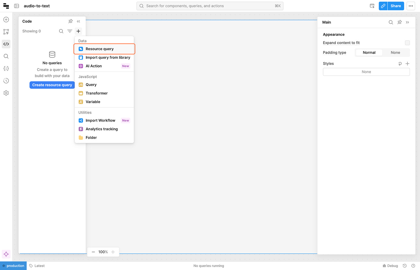 Click on Resource query