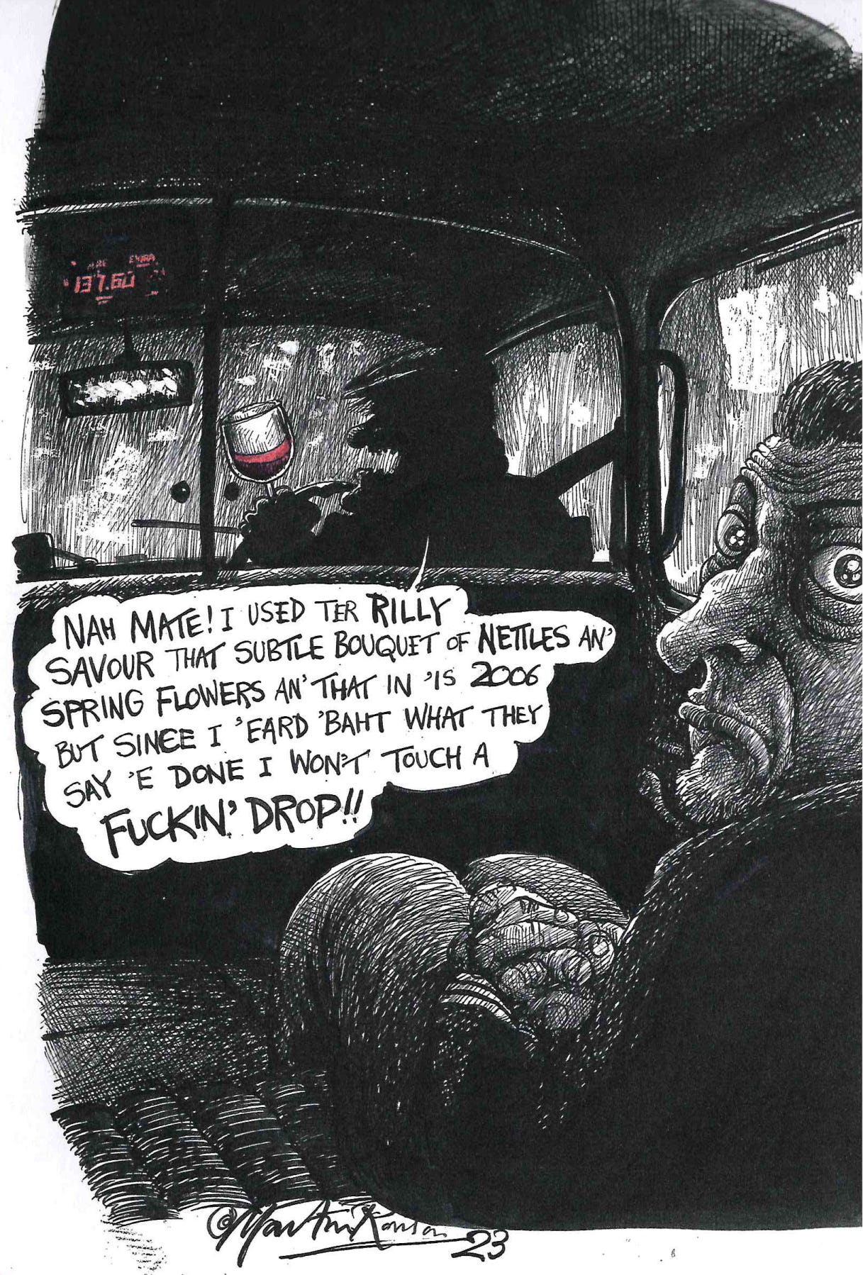 illustration from Noble Rot 34 by Martin Rowson. Used with permission.