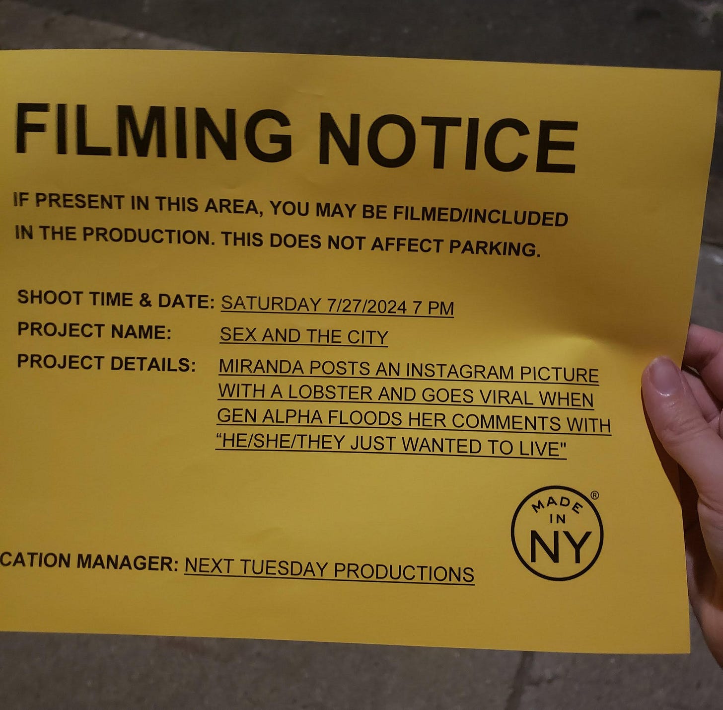 Filming notice