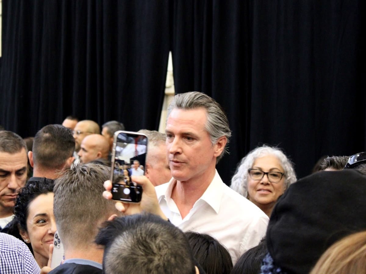 California Gov. Gavin Newsom is pictured at a "YES on Prop 1" rally, Nov. 6, 2022, at Long Beach Community College.