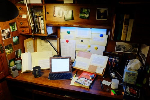 My desk, ready for radio interviews