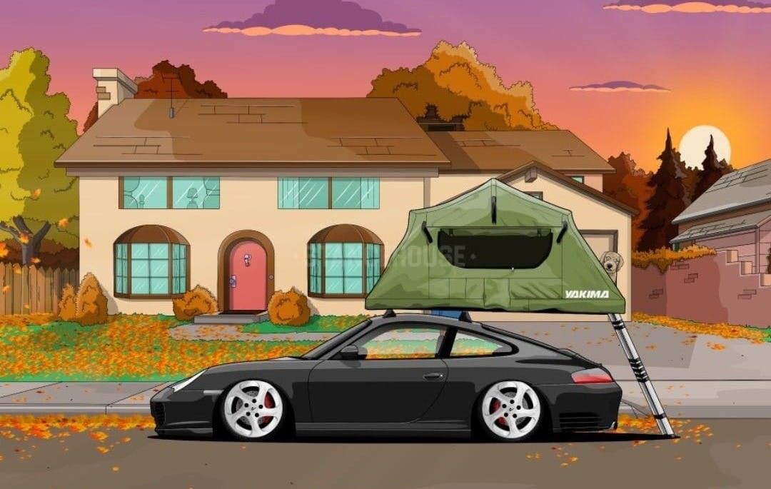 Sports car with roof top tent Sports car with roof top tent