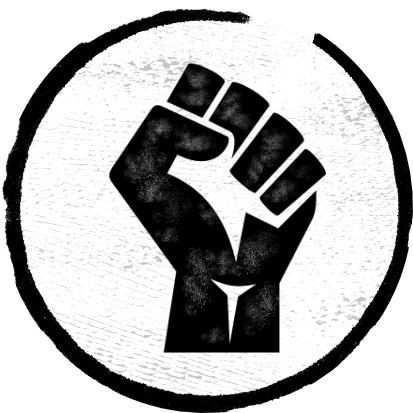 Black fist gripping a red-orange flag icon