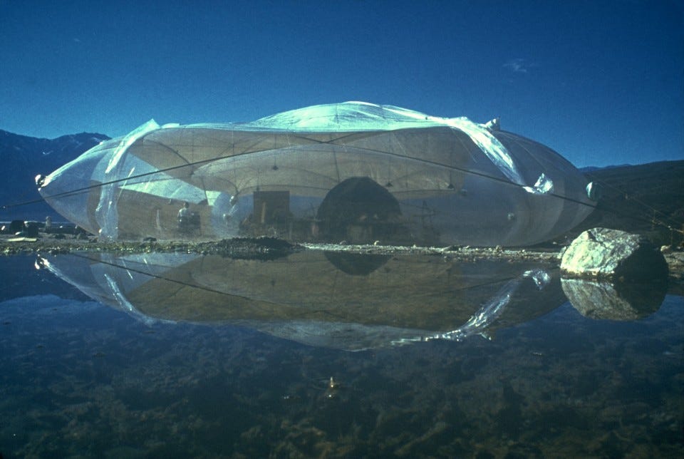 50 x 50' Pillow (1970), installation at Saline Valley, California for Whole Earth Catalog Supplement. 