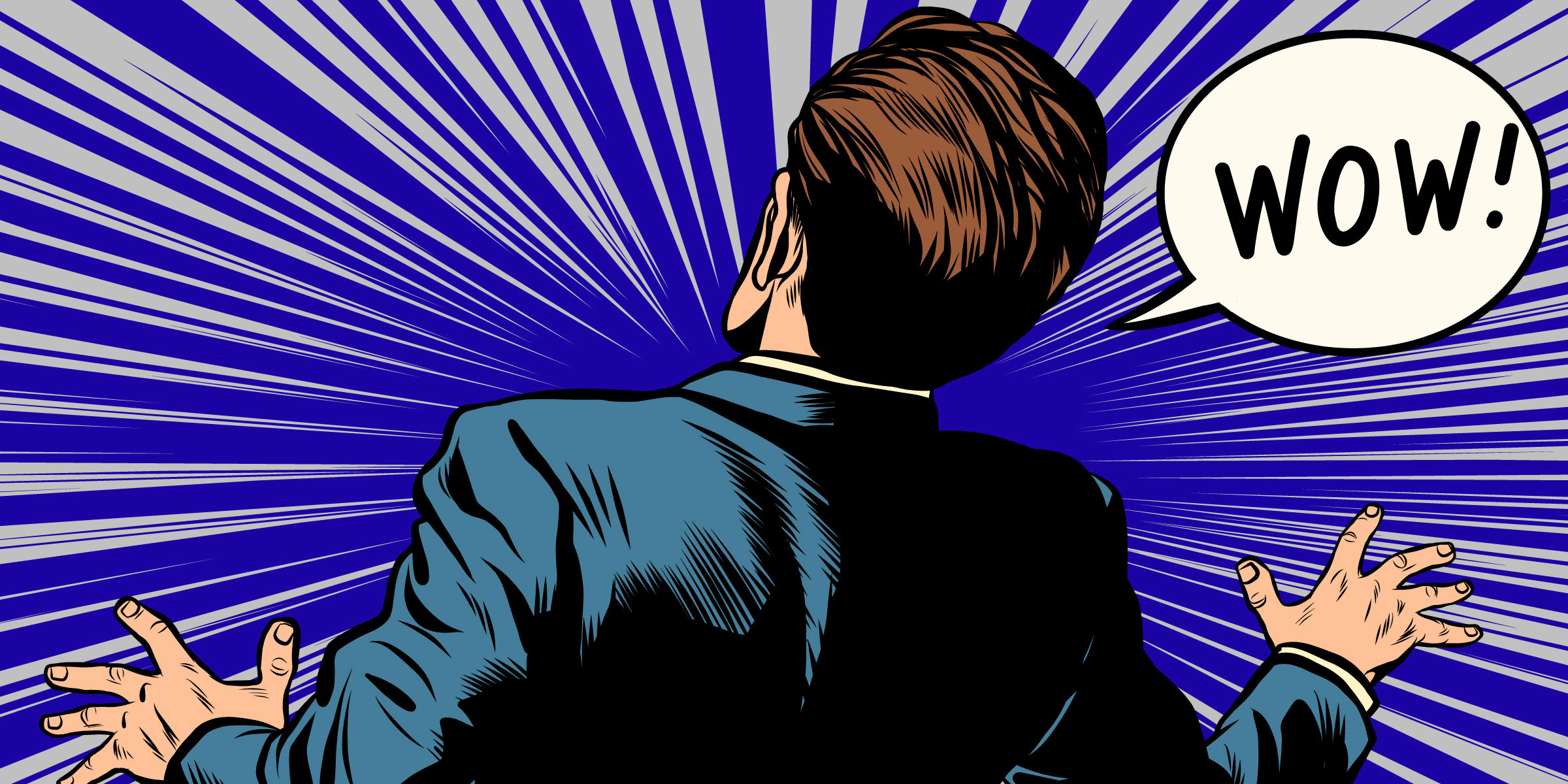 Pop art man seeing the Blue Silver.