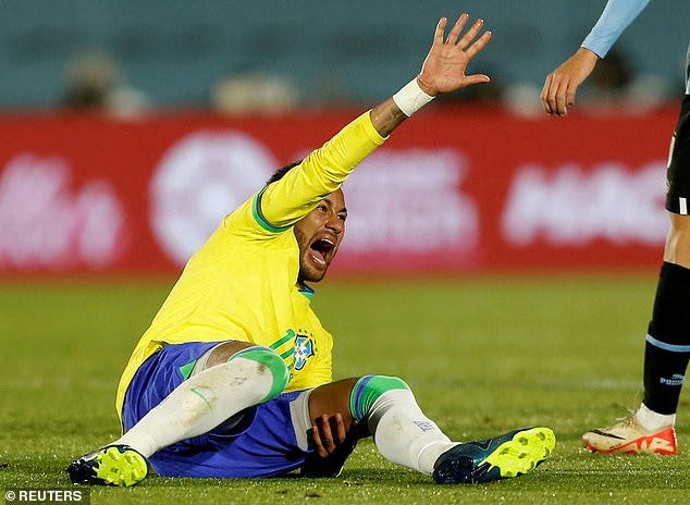 Neymar suffers a torn ACL on Brazil duty and could MISS the rest of the  season, just two months after signing a £130m-a-year contract at Saudi side  Al-Hilal | Daily Mail Online