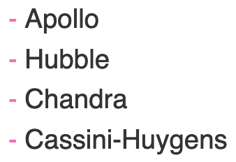 HTML list with "-" sign as markers.