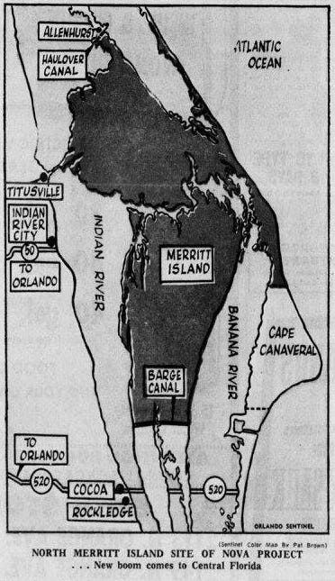 Page 1 of the August 25, 1961 Orlando Sentinel had a map depicting the proposed location of what was still being called Project Nova by some.