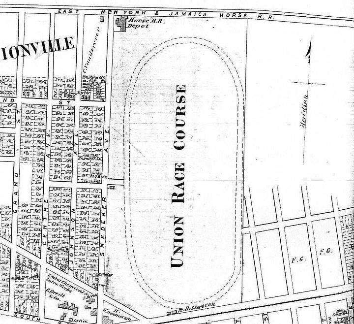 Images are of four maps, each showing more development of the former farmland that held the Union Course Race Track.