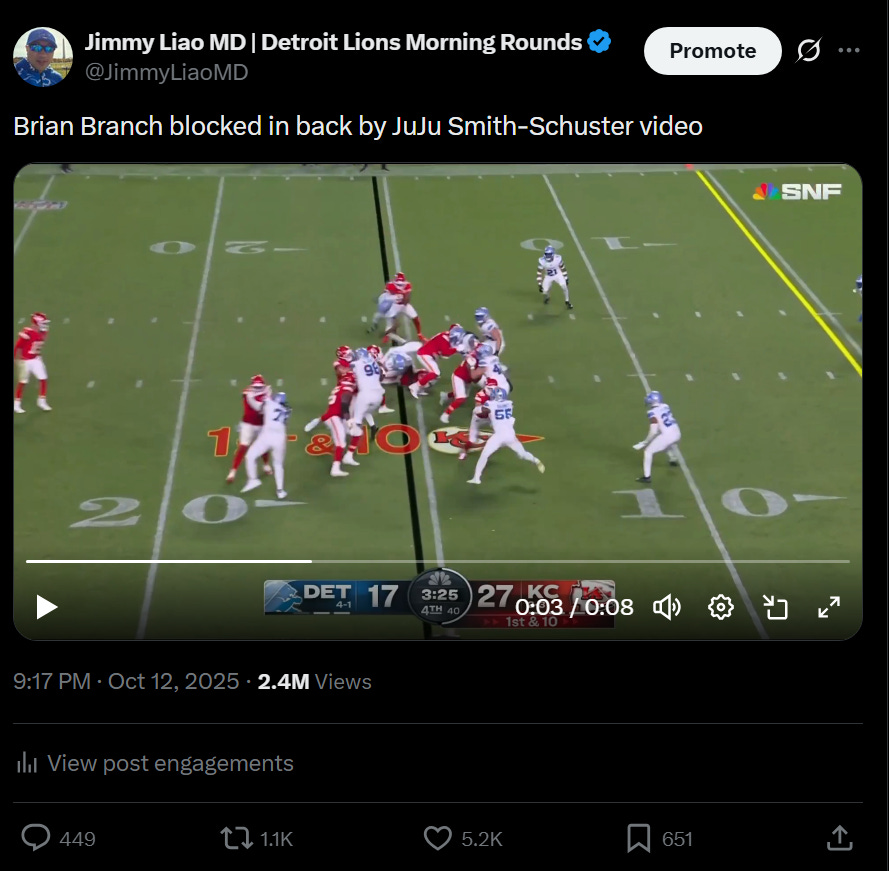 Brian Branch blocked in back by JuJu Smith-Schuster Brian Branch blocked in back by JuJu Smith-Schuster