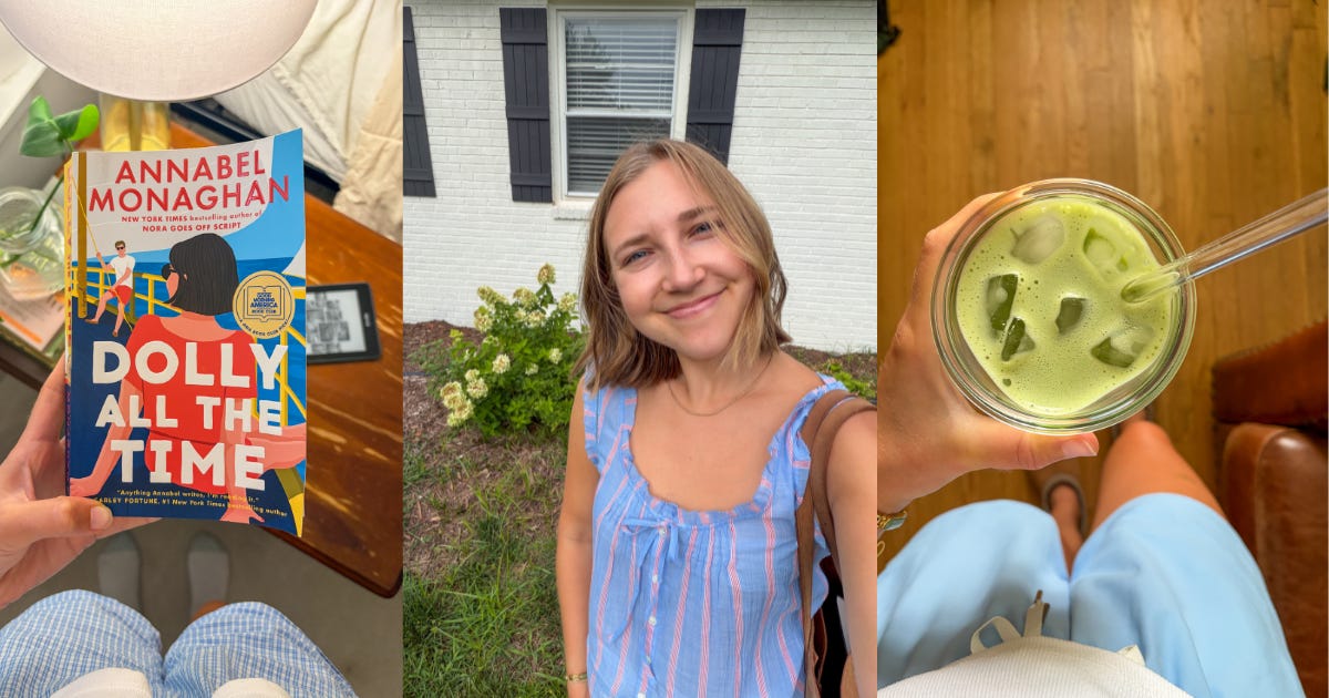 Dolly All the Time, Girl in blue shirt, girl drinking matcha