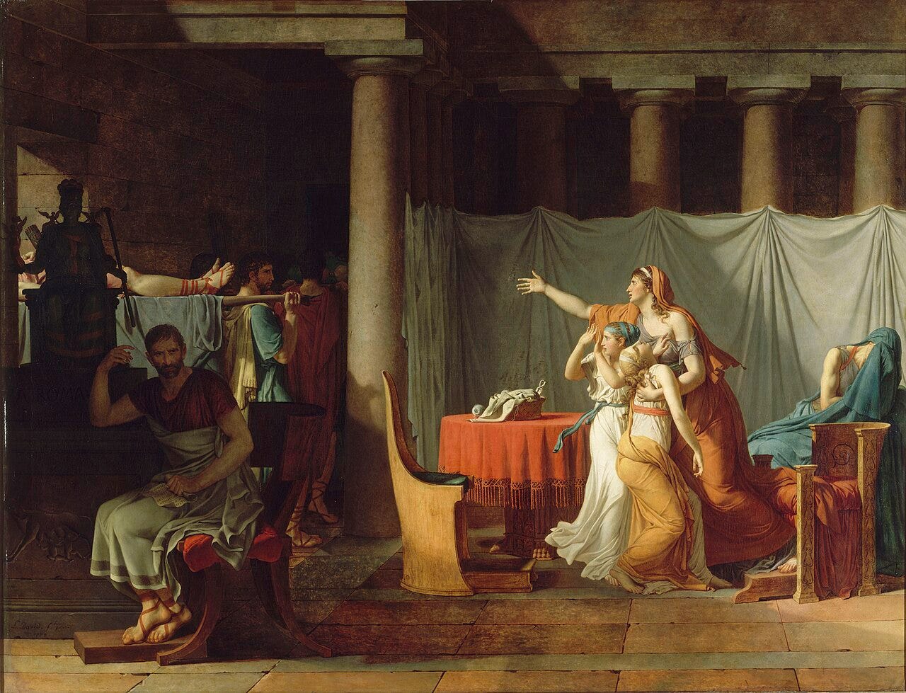Jacques Louis David, The Lictors Bring to Brutus the Bodies of His Sons, 1789 Jacques Louis David, The Lictors Bring to Brutus the Bodies of His Sons, 1789