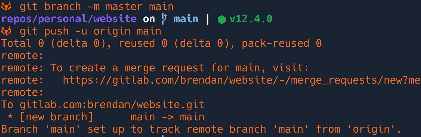 Output of the commands to move branches