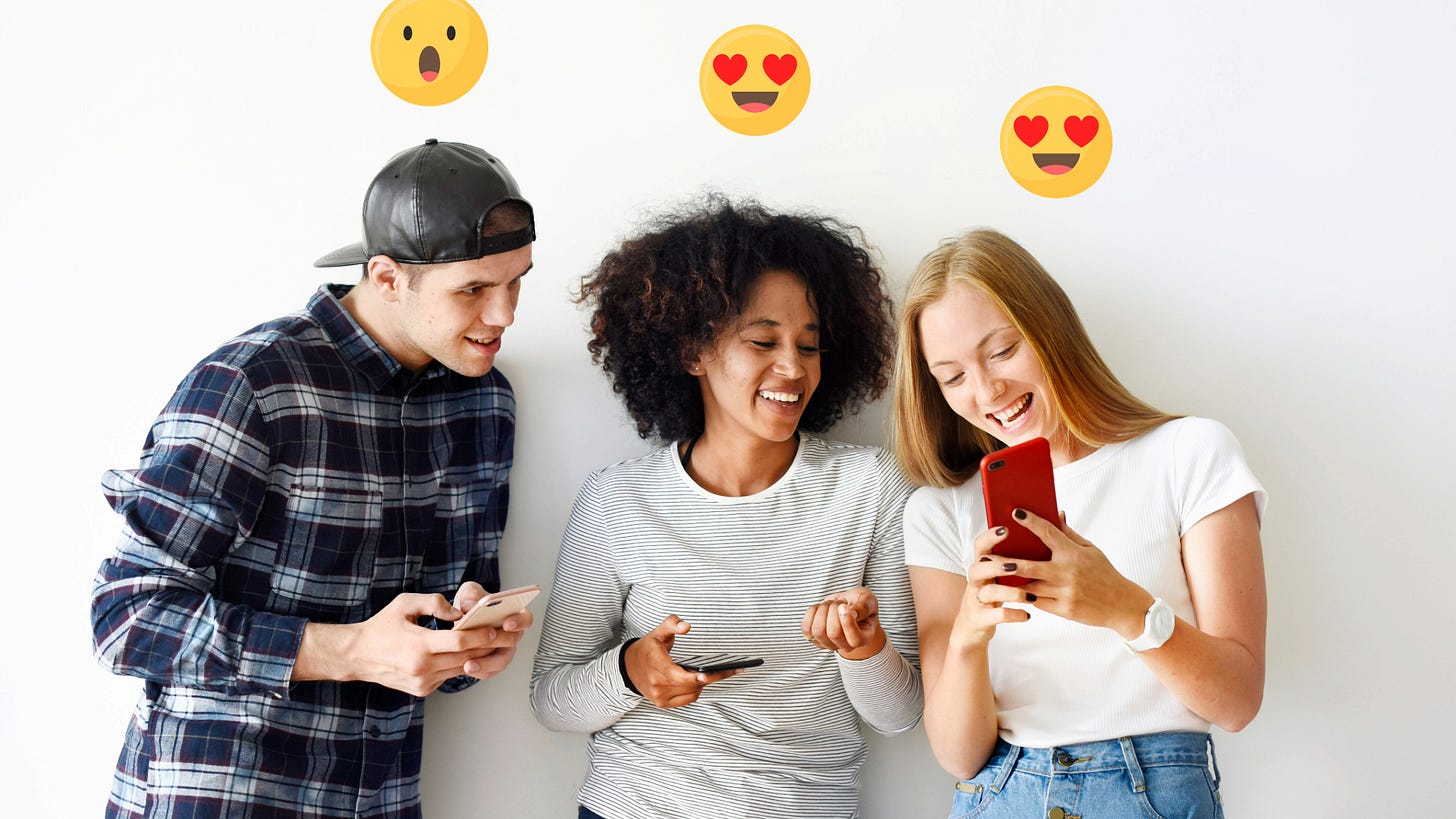 Three people are liking social media posts they see on their phones.