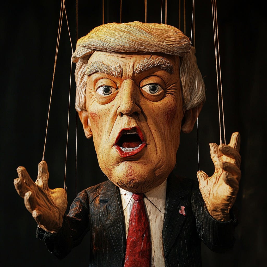 Donald Trump as a puppet with strings