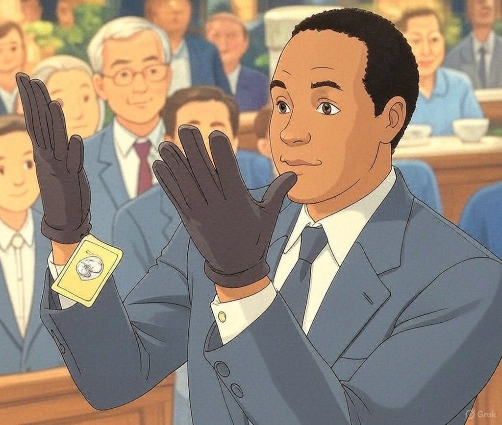 O.J. Simpson tries on the leather gloves ghibli meme