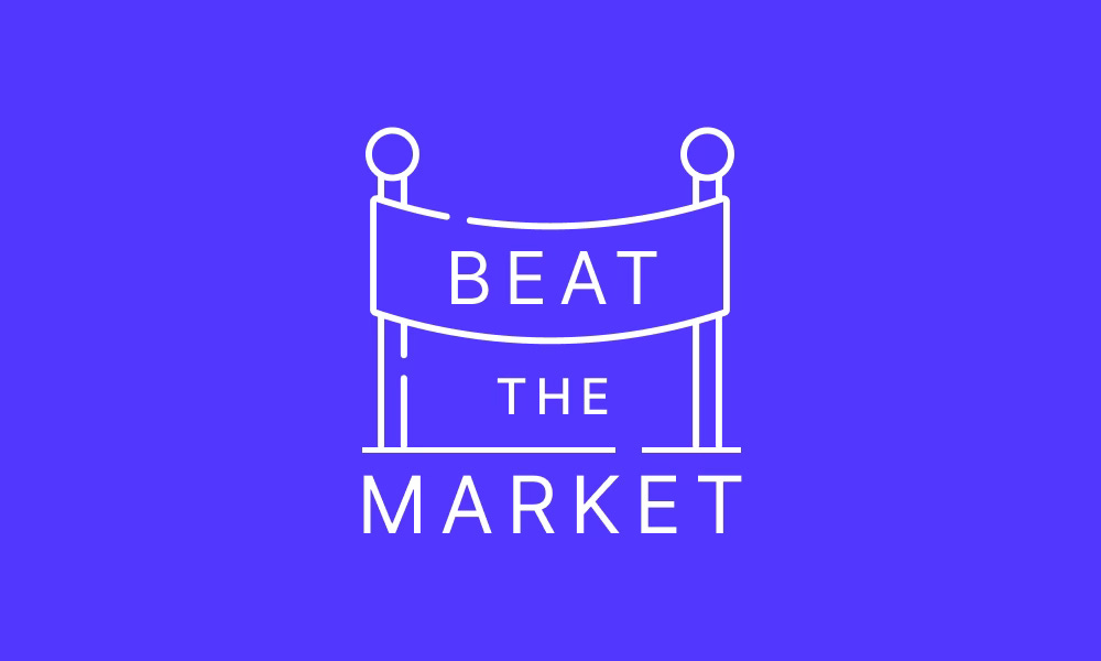 Illustration of finished line with the words, "beat the market"