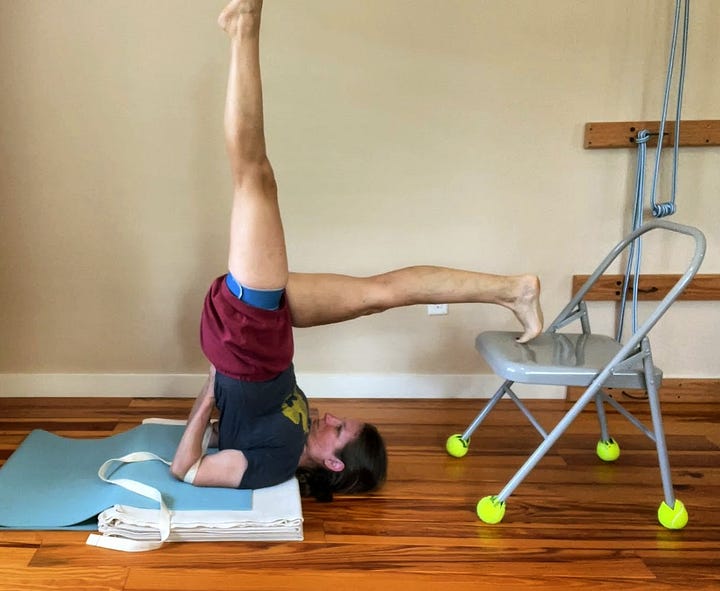 Ardha Halasana and Eka Pada Sarvangasana with a chair