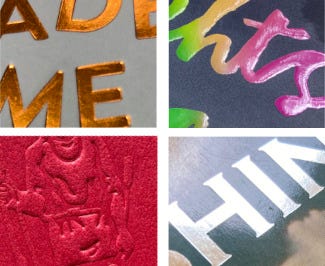 Four examples of special book cover treatments.