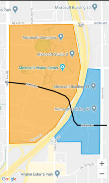 A map showing two regions and a line