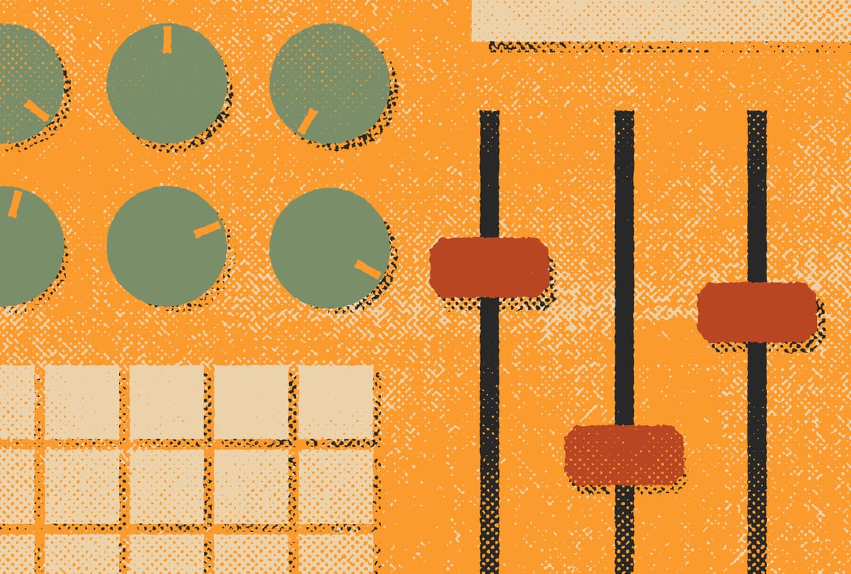 Dials, faders, and buttons representing interactivity and function