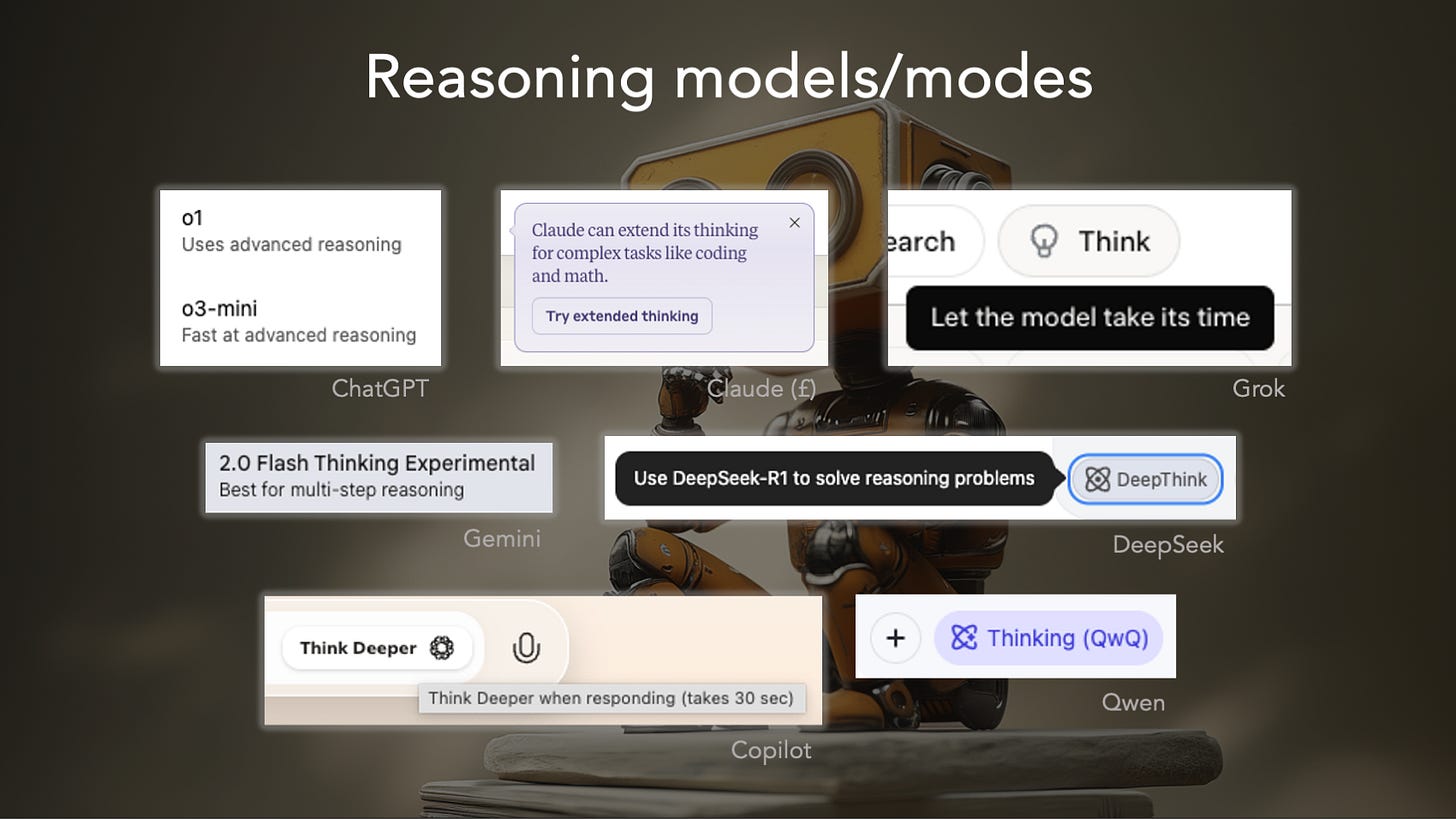 Screenshots of reasoning CTAs from various models