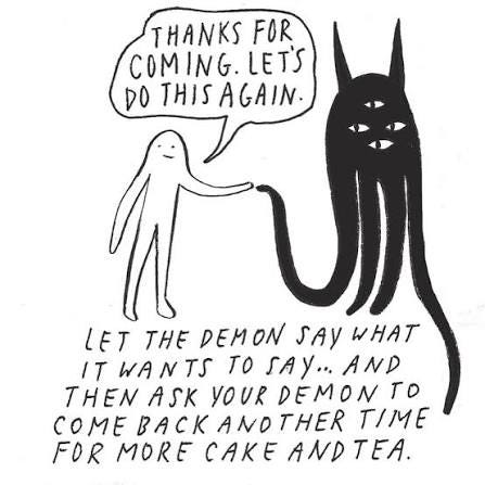 ☕️ TEA WITH DEMONS.... A practice I think about constantly, especially in  quarantine. 🤪🤪🤪 our inner demons may be masquerading as wounded inner  children in disguise, begging for our attention and compassion