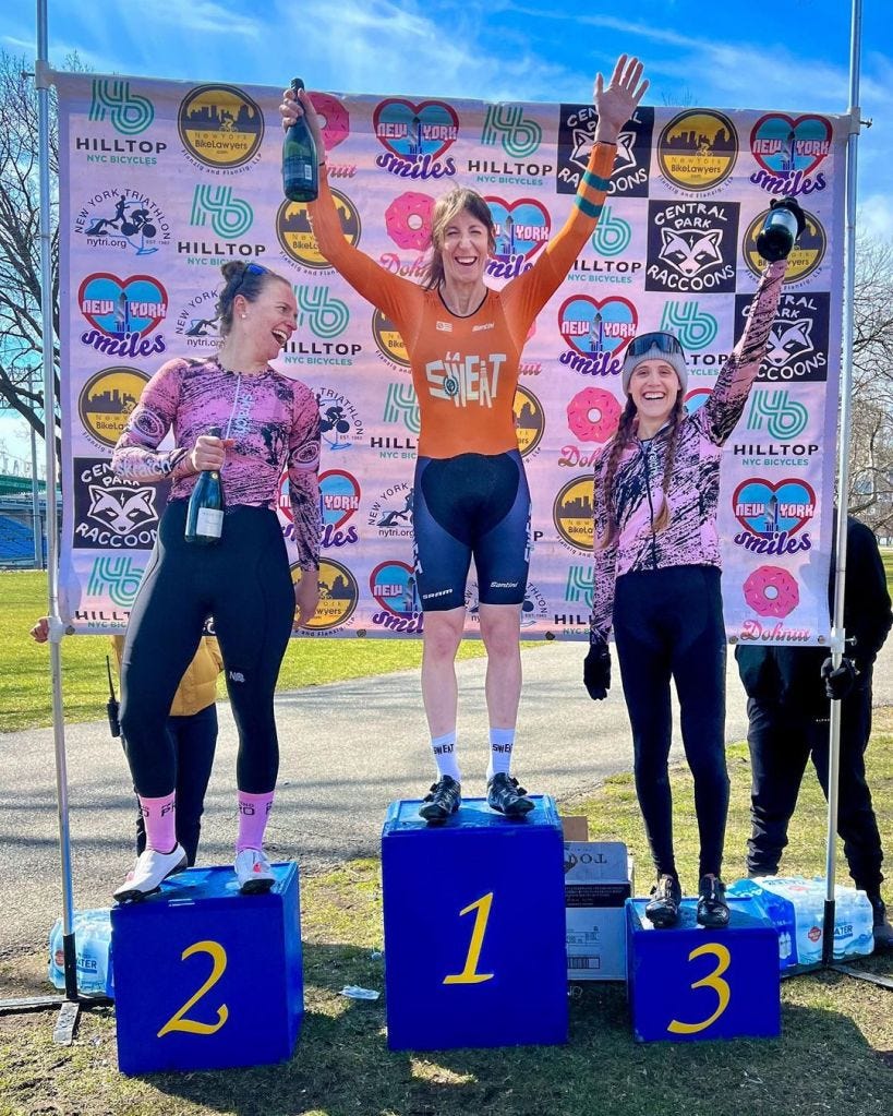Tiffany Thomas on the podium after Saturday's Randall's Island Crit.
