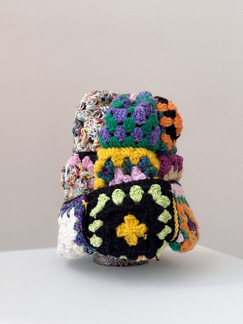 Orange and yellow granny crochet patchwork beanie