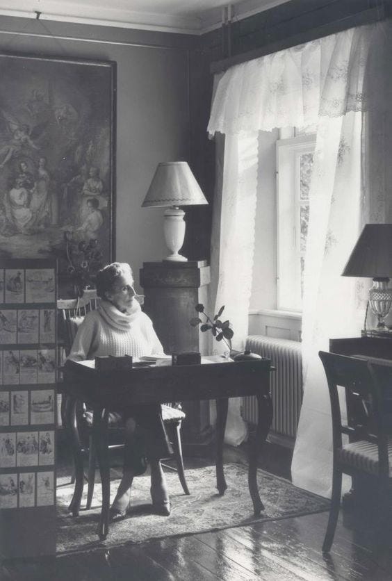 Danish author Karen Blixen (1885-1962) at her desk in Rungstedlund | Lindequist