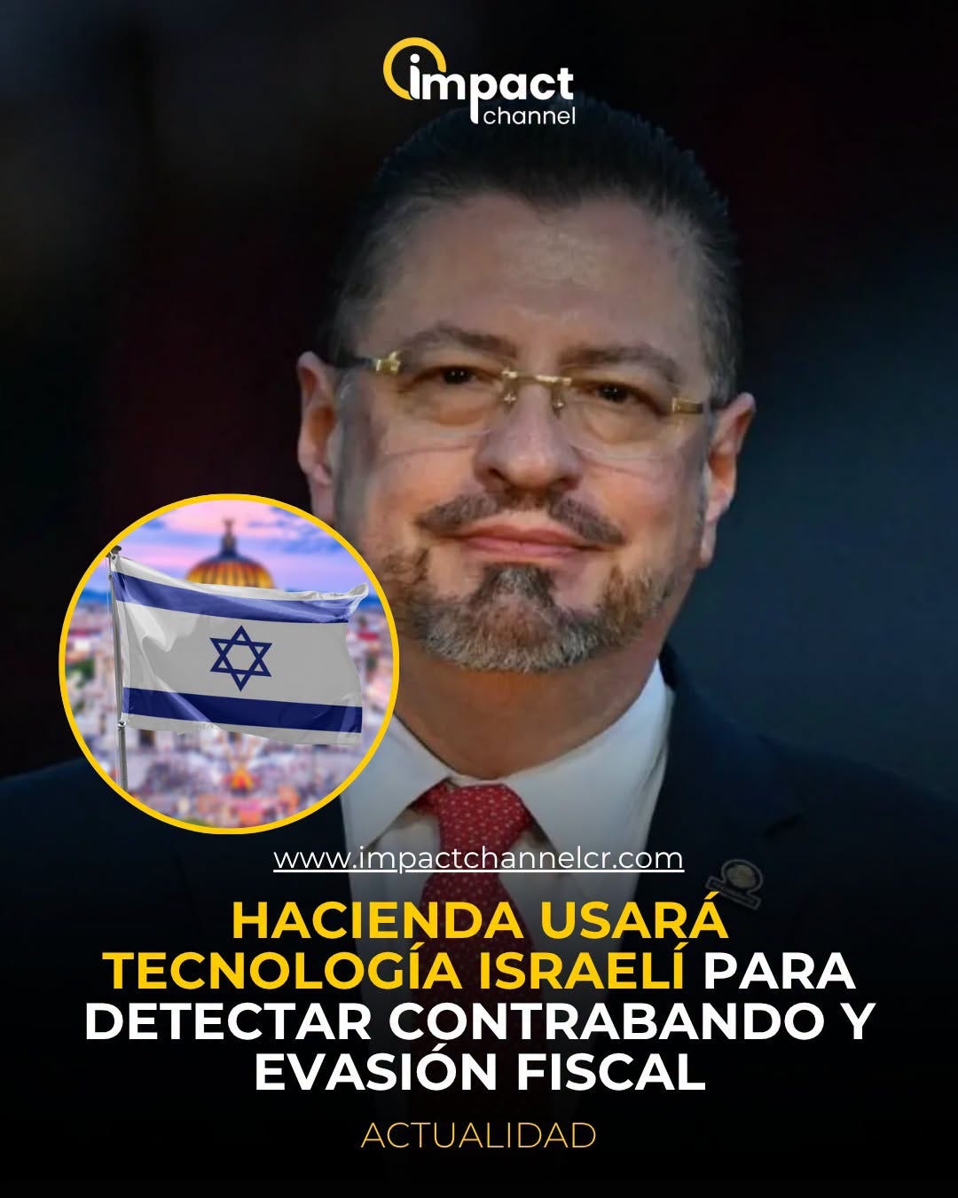 Puede ser una imagen de texto que dice "Cimpact channel พลิล www.impactchannelcr.com HACIENDA USARÁ TECNOLOGIA ISRAELİ PARA DETECTAR CONTRABANDO Y EVASION FISCAL ACTUALIDAD"