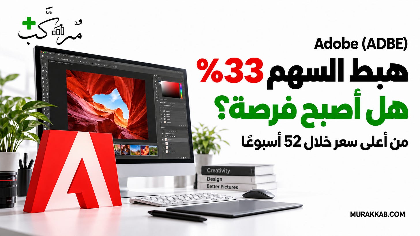 غلاف تحليل Adobe (ADBE): هبط السهم 33% من أعلى سعر خلال 52 أسبوعًا، فهل أصبح فرصة؟ تصميم مركب يتضمن شعار أدوبي ومشهدًا توضيحيًا لتحرير الصور. غلاف تحليل Adobe (ADBE): هبط السهم 33% من أعلى سعر خلال 52 أسبوعًا، فهل أصبح فرصة؟ تصميم مركب يتضمن شعار أدوبي ومشهدًا توضيحيًا لتحرير الصور.