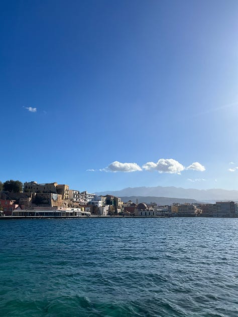 Enjoy a slow sunny afternoon sitting outside of Chania Sailing Club - Neorio Moro, perhaps after a late lunch at Kouzina EPE where they serve traditional Cretan home cooking with daily specials made fresh in the open kitchen. The bookstore around the corner Το μικρό καράβι has a good selection of English books and postcards, where I found The Greeks by Roderick Beaton, a book on Greek history that I’ve enjoying since.