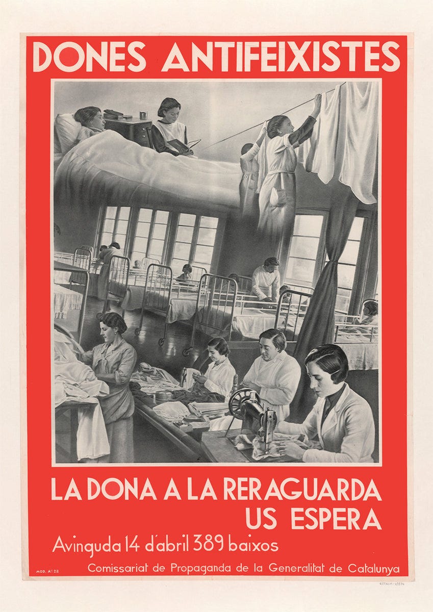 Anti-fascist women, the woman in the rear is waiting for you – Spanish –  Propagandopolis