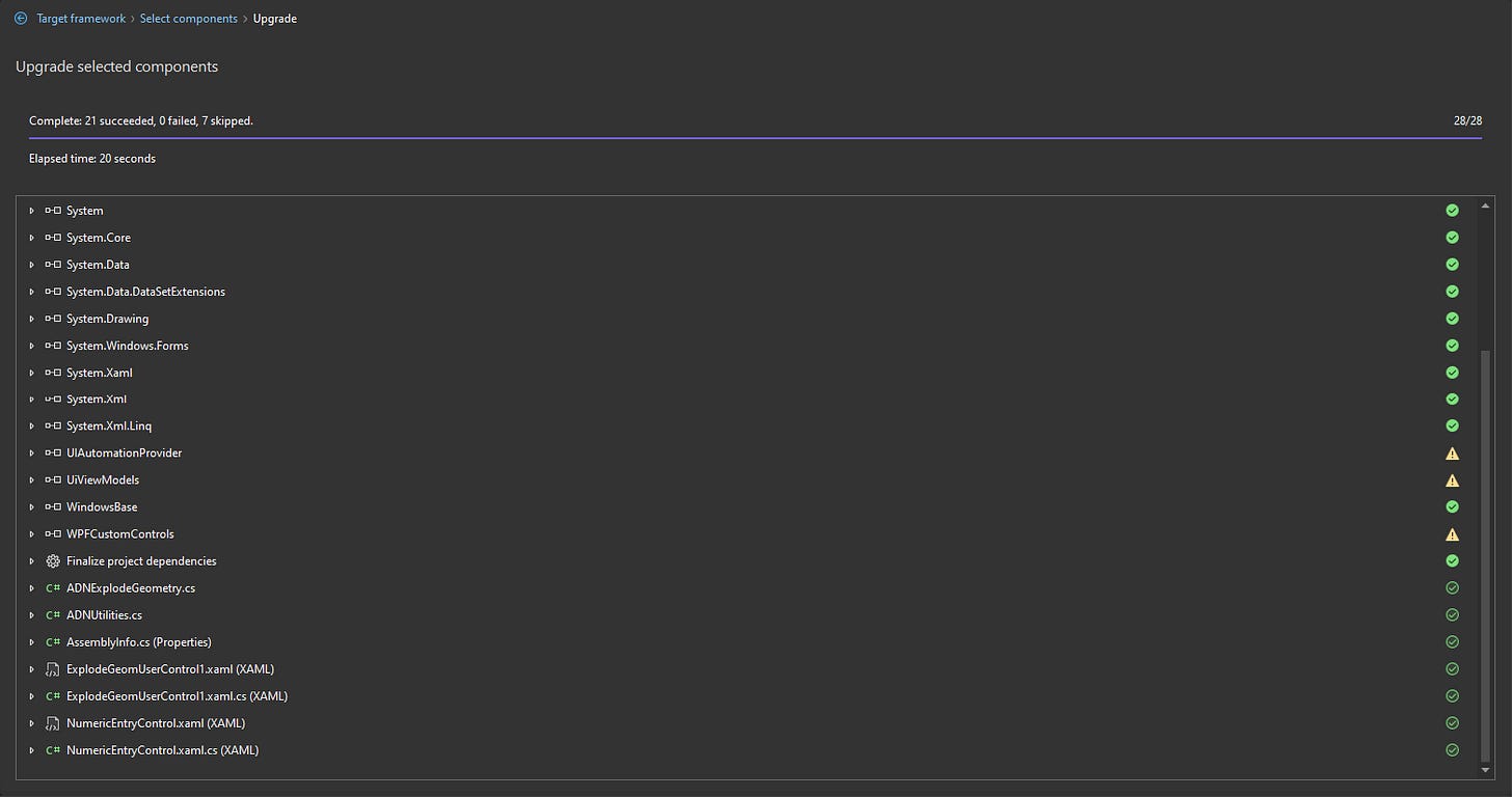 Upgrade completion status. Some warnings for now, nothing to worry about.