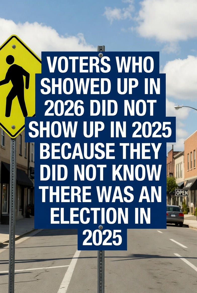voters who showed up in 2026 did not show up in 2025 because they did not know there was an election in 2025