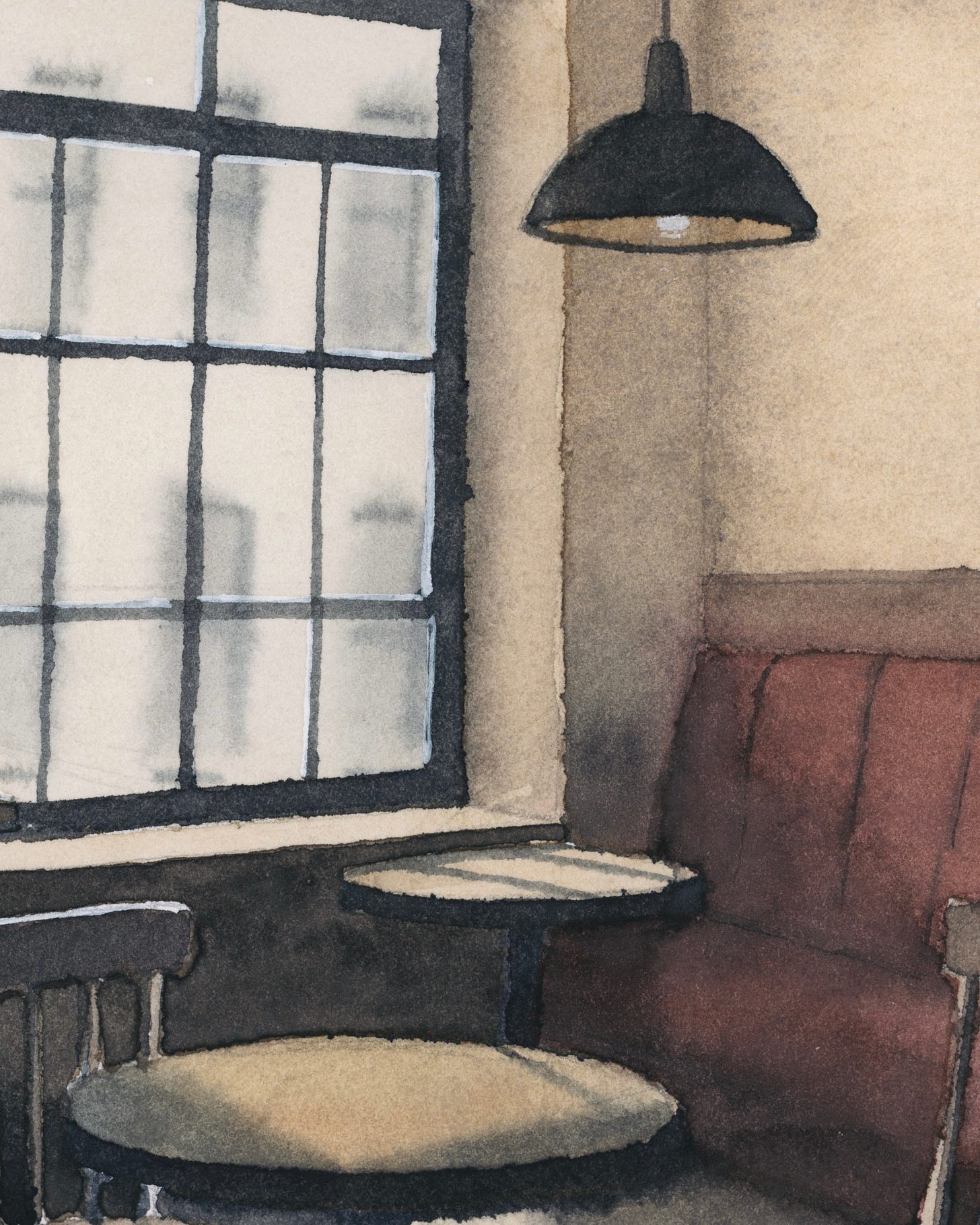 bordes duros en escena retro en acuarela