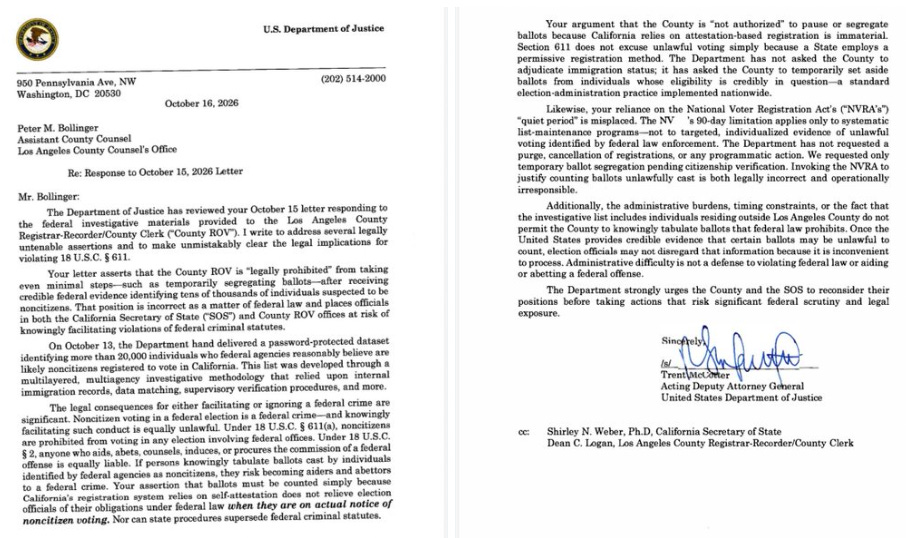 President Trump and DOJ Vow to Jail Los Angeles County Election ...