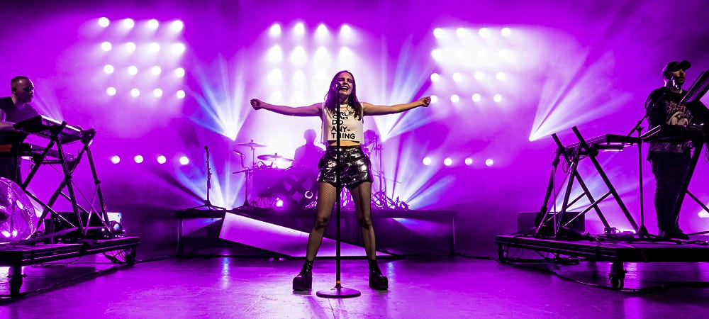 Chvrches performing live at The Greek theatre in Griffith Park, Los Angeles, California, on Sunday, September 23, 2018. (Photo credit: Justin Higuchi) Chvrches performing live at The Greek theatre in Griffith Park, Los Angeles, California, on Sunday, September 23, 2018. (Photo credit: Justin Higuchi)