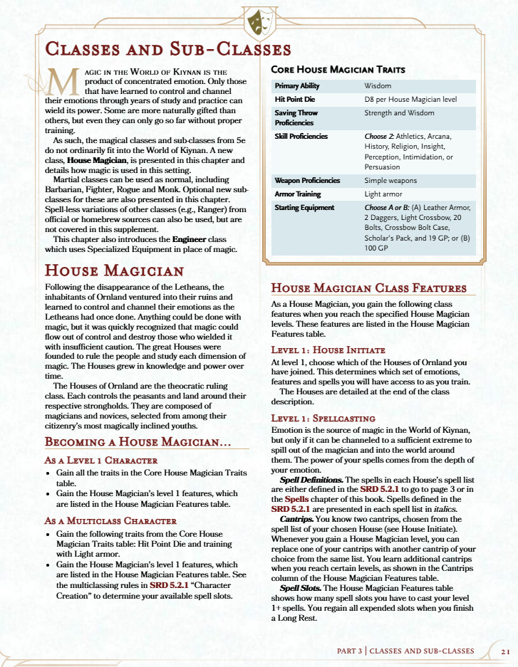 House Magician in The World of Kiynan 2nd Edition