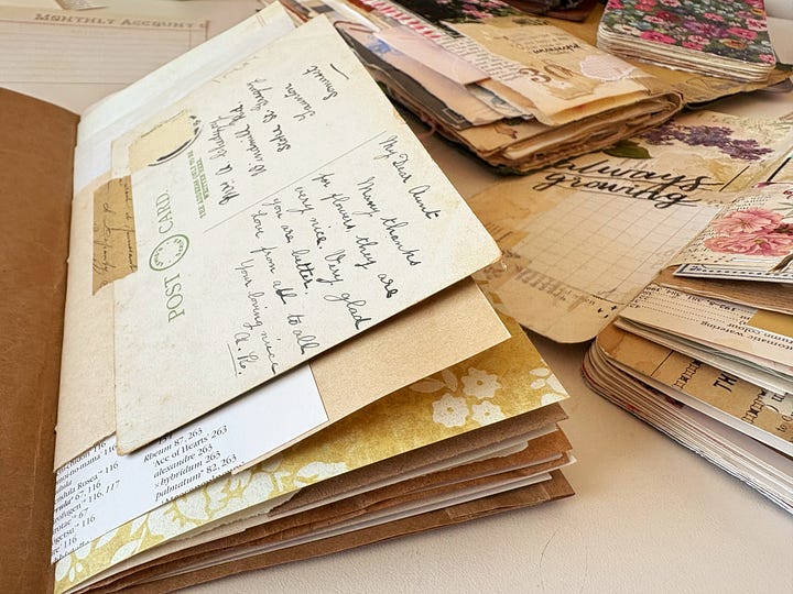 Junk journal with mixed papers.